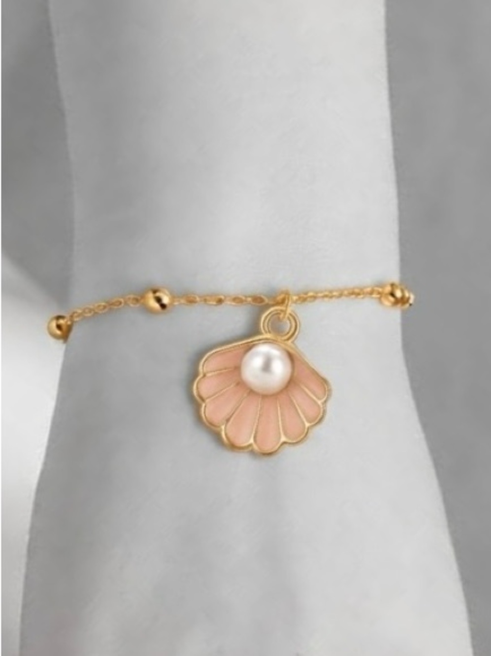 “Pearl in Clam Shell” Pink Enamel Seashell Mermaid Ocean Beachy Surfer Bracelet